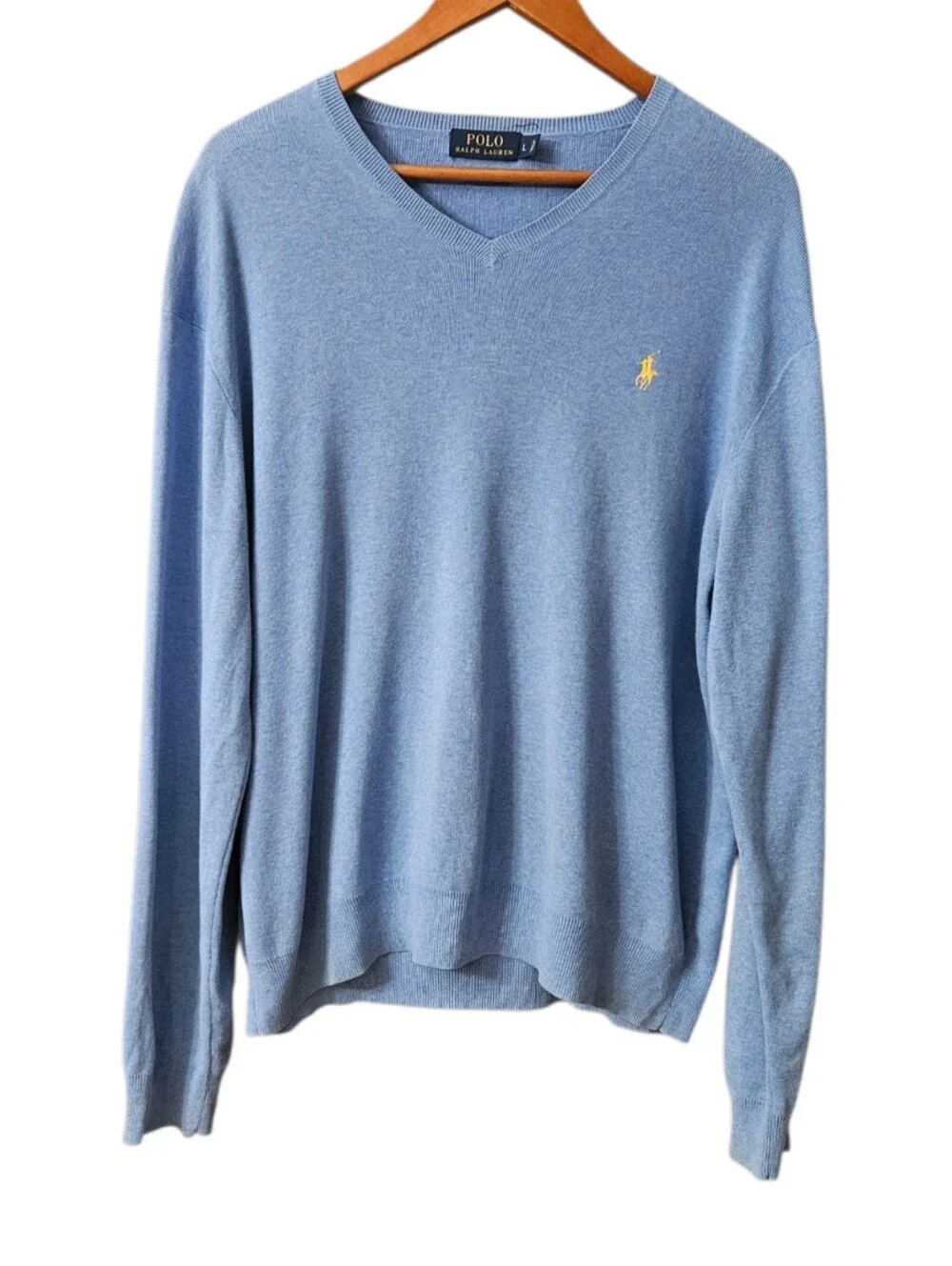 Polo Ralph Lauren Light Blue V-Neck Sweater Men's Large Cotton READ